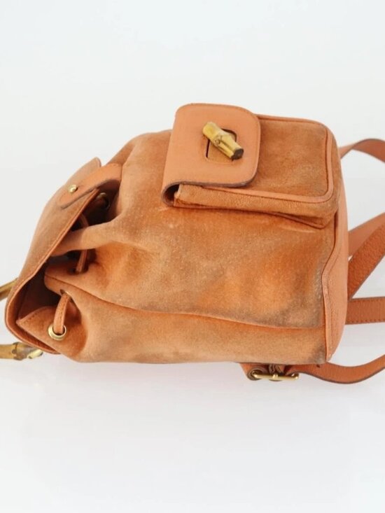 GUCCI Bamboo Backpack Suede Orange Gold Auth 169373 main image 12